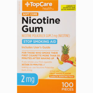 TopCare Health Soft Core Nicotine Gum 2 mg Fruit Wave Flavor Stop Smoking Aid 100 ea