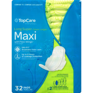 TopCare Everyday Size 2 Long Super With Flexi-Wings Maxi Pads 32 ea