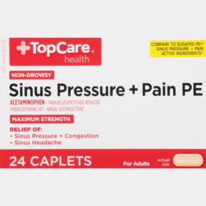 TopCare Health For adults Non-Drowsy Maximum Strength Sinus Pressure + Pain PE 24 Caplets