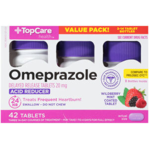Omeprazole 20 Mg Acid Reducer Delayed Release Coated Tablets  Wildberry Mint