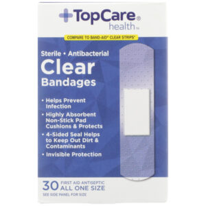 Antibacterial First Aid Antiseptic All One Size Bandages  Clear