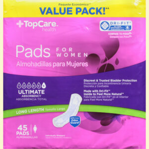 TopCare Health Womens Value Pack Long Length Ultimate Absorbency Pads for Women 45 ea