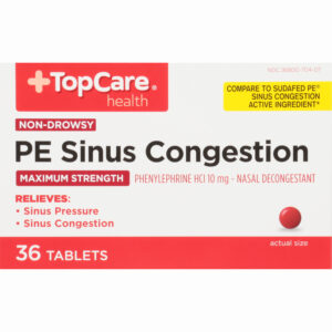 TopCare Health 10 mg Maximum Strength Non-Drowsy PE Sinus Congestion 36 Tablets