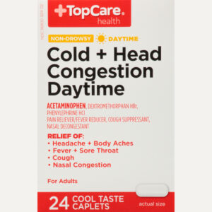 TopCare Health Non-Drowsy Daytime Cold + Head Congestion 24 Caplets