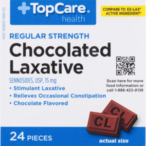 TopCare Health Regular Strength 15 mg Chocolated Laxative 24 ea