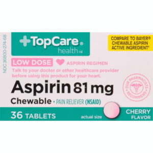 TopCare Health 81 mg Cherry Flavor Low Dose Aspirin 36 Tablets