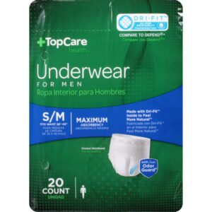 TopCare Health S/M Maximum Absorbency for Men Underwear 20 ea