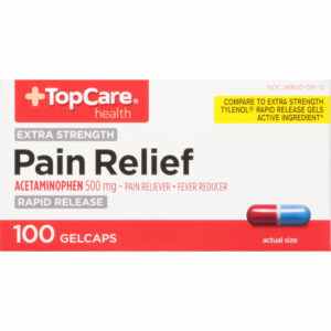 TopCare Health 500 mg Extra Strength Pain Relief 100 Gelcaps