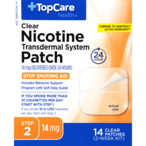 TopCare Health Clear Nicotine Transdermal System Patch 14 mg Step 2 Stop Smoking Aid 14 ea