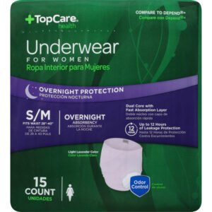TopCare Health Small/Medium Light Lavender Color Overnight Protection Underwear for Women 15 ea