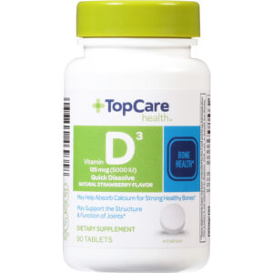 TopCare Health 125 mcg Natural Strawberry Flavor Vitamin D3 90 Tablets