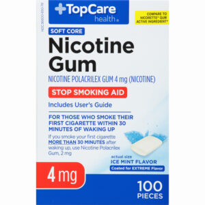 TopCare Health Soft Core Nicotine Gum 4 mg Ice Mint Flavor Stop Smoking Aid 100 ea