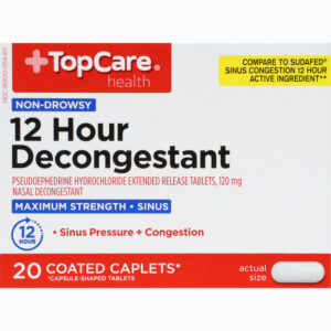 TopCare Health 120 mg Maximum Strength Non-Drowsy 12 Hour Decongestant 20 Coated Caplets
