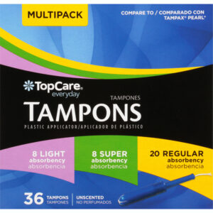 TopCare Everyday Multipack Light/Super/Regular Absorbency Plastic Unscented Tampons Multipack 36 ea