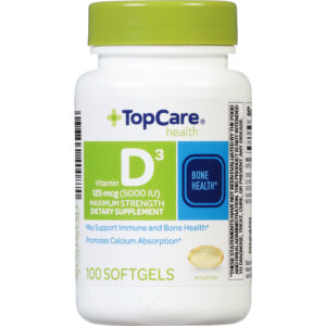 TopCare Health 125 mcg Maximum Strength Vitamin D3 100 Softgels