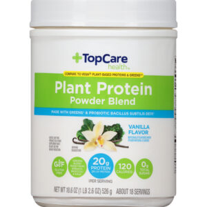 Topcare Health Plant Protein Vanilla Flavor Powder Blend 18.6 oz Jar