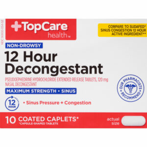 TopCare Health 120 mg Maximum Strength Non-Drowsy 12 Hour Decongestant 10 Coated Caplets