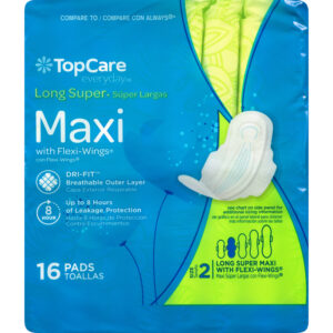 TopCare Everyday Size 2 Long Super Maxi Pads with Flexi-Wings 16 ea