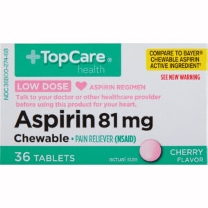 TopCare Health 81 mg Low Dose Cherry Flavor Aspirin 36 Chewable Tablets