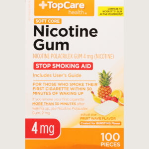 TopCare Health Soft Core Nicotine Gum 4 mg Fruit Wave Flavor Stop Smoking Aid 100 ea