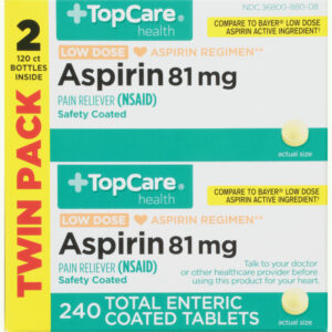TopCare Health 81 mg Low Dose Aspirin Twin Pack 240  Coated Tablets