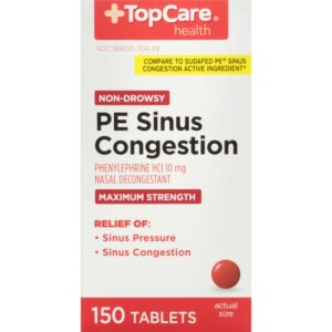 TopCare Health 10 mg Maximum Strength Non-Drowsy PE Sinus Congestion 150 Tablets