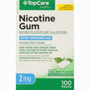 TopCare Health Nicotine Gum 2 mg Cool Mint Flavor Stop Smoking Aid 100 ea