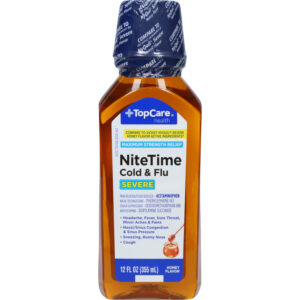 TopCare Health Maximum Strength Relief Severe Honey Flavor NiteTime Cold & Flu 12 fl oz