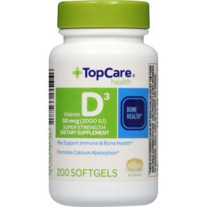 TopCare Health 50 mcg (2000 IU) Super Strength Vitamin D3 200 Softgels