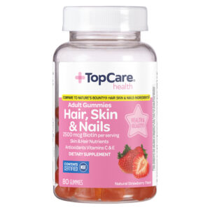 TopCare Health 2500 mcg Strawberry Flavor Hair  Skin & Nails 80 Adult Gummies