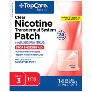 TopCare Health 7 mg Clear Transdermal System Nicotine Patch Step 3 Stop Smoking Aid 14 ea