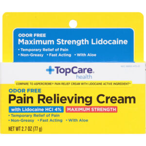 TopCare Health Odor Free Maximum Strength Pain Relieving Cream with Lidocaine HCl 4% 2.7 oz