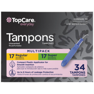 TopCare Everyday Compact Plastic Applicator Regular/Super Unscented Tampons Multipack 34 ea