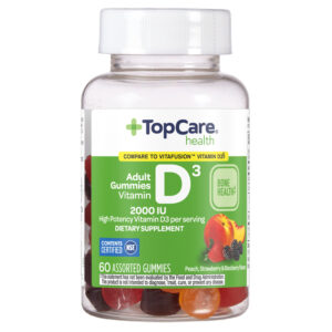 TopCare Health 2000 IU Peach  Strawberry & Blackberry Flavors Vitamin D3 60 Adult Gummies