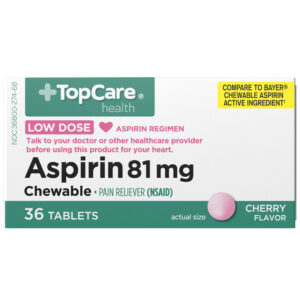 TopCare Health 81 mg Low Dose Cherry Flavor Aspirin 36 Chewable Tablets