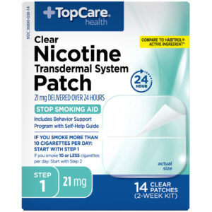 TopCare Health 21 mg Clear Transdermal System Nicotine Patch Step 1 Stop Smoking Aid 14 ea