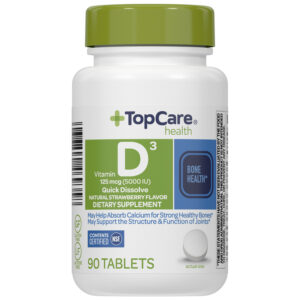 TopCare Health Quick Dissolve 125 mcg (5000 IU) Natural Strawberry Flavor Vitamin D3 90 Tablets