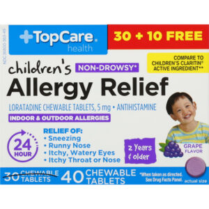 TopCare Health Children's Non-Drowsy Tablets Grape Flavor 5 mg Allergy Relief 40 Tablets