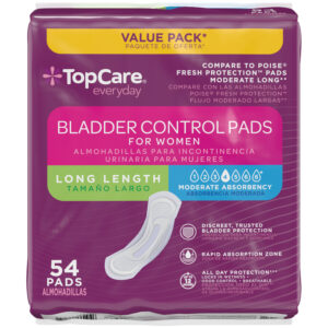 TopCare Everyday Long Length Bladder Control Moderate Absorbency Pads for Women Value Pack 54 Each