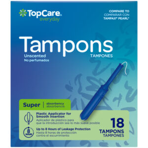 TopCare Everyday Plastic Applicator Super Unscented Tampons 18 Each