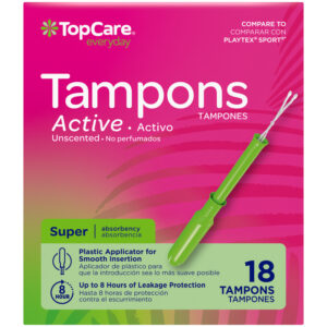 TopCare Everyday Active Plastic Applicator Super Absorbency Tampons 18 Each