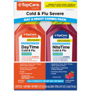 TopCare Health DayTime/NiteTime Severe Max Strength Relief Original Flavor/Mixed Berry Flavor Cold & Flu Severe Day & Night Combo Pack 2 - 12 fl oz Bottles
