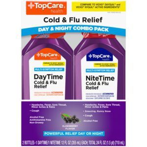 TopCare Health DayTime/NiteTime Elderberry Flavor Cold & Flu Relief Day & Night Combo Pack 2 - 12 fl oz Bottles