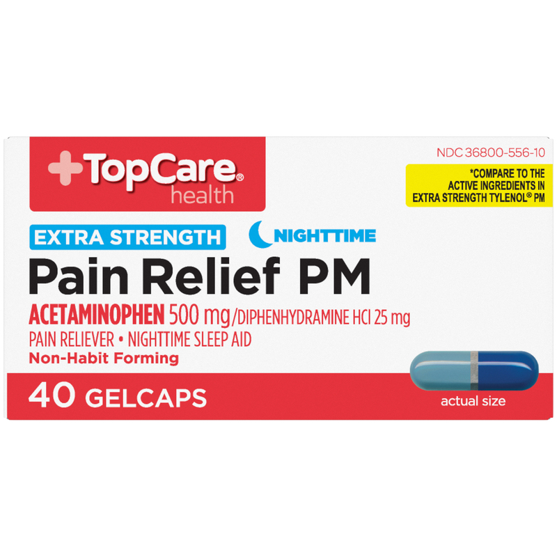 TopCare Health Gelcaps Extra Strength Nightime 500 mg Pain Relief PM 40 Each