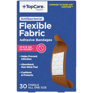 TopCare Health One Size Antibacterial Flexible Fabric Adhesive Bandages 30 Each