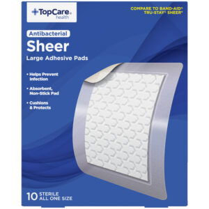 TopCare Health Antibacterial Sheer Large Adhesive Pads 10 Each