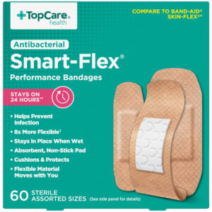 TopCare Health Smart-Flex Antibacterial Assorted Sizes Performance Bandages 60 Each