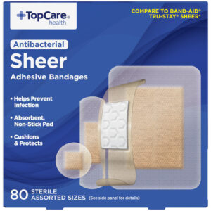TopCare Health Antibacterial Sheer Assorted Sizes Adhesive Bandages 80 Each