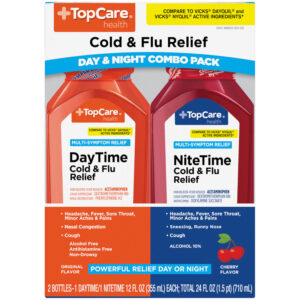 TopCare Health Multi-Symptom Relief Original/Cherry Flavor Cold & Flu Relief Day & Night Combo Pack 2 - 12 fl oz Bottles
