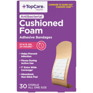 TopCare Health Antibacterial Cushioned Foam Adhesive Bandages 30 Each